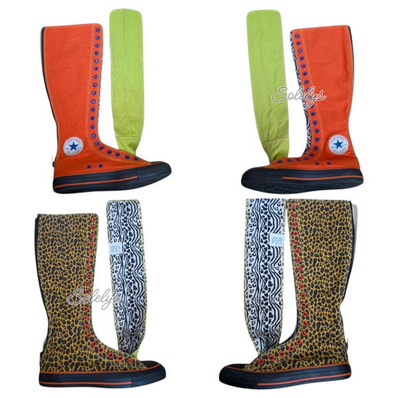 Converse 2011 XXHI Custom Orange Animal Print Knee High Sneaker Boot Womens 7.5 - Picture 8 of 13